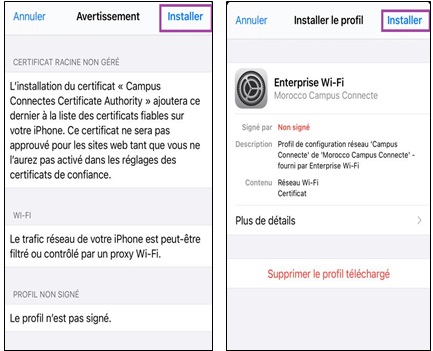 Réglages : Profil téléchargé