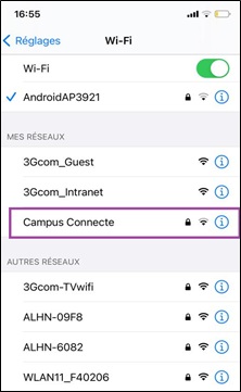 Liste des réseaux Wi-Fi : Campus Connecté