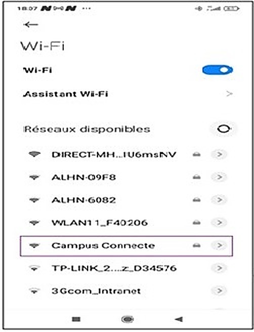 Liste des réseaux Wi-Fi : Campus Connecte