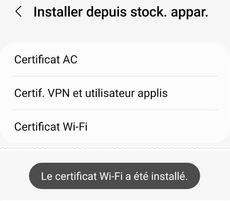 Certificat Wi-Fi installé